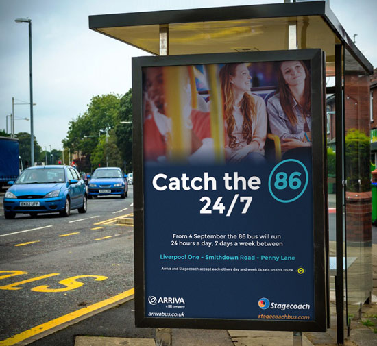 6 sheet bus shelter advert for Stagecoach and Arriva Liverpool